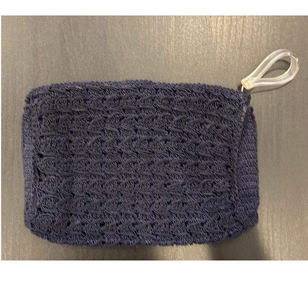 Vintage Navy Blue Crochet Soutache Zip Clutch Bag